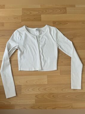 Sunday Best White Cropped Button-Front Cardigan